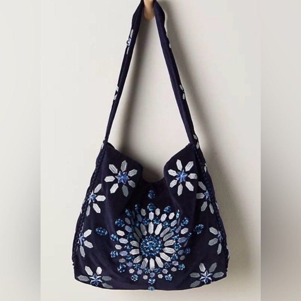 Free People Embroidered Velvet Valera Tote Bag NWOT - Picture 2 of 9